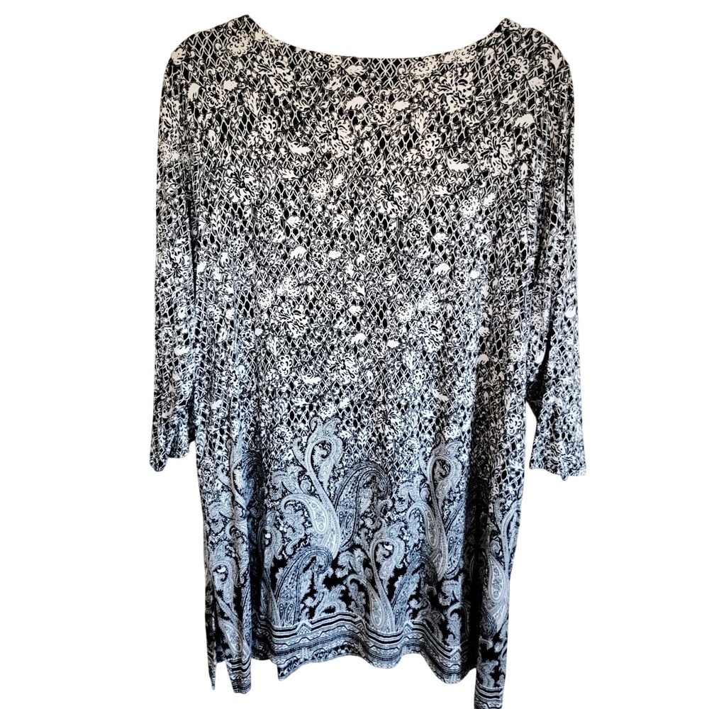 Jones New York JNY 1X Top Paisley Floral Black White Tunic 3/4 Sleeve NWT - Picture 4 of 10